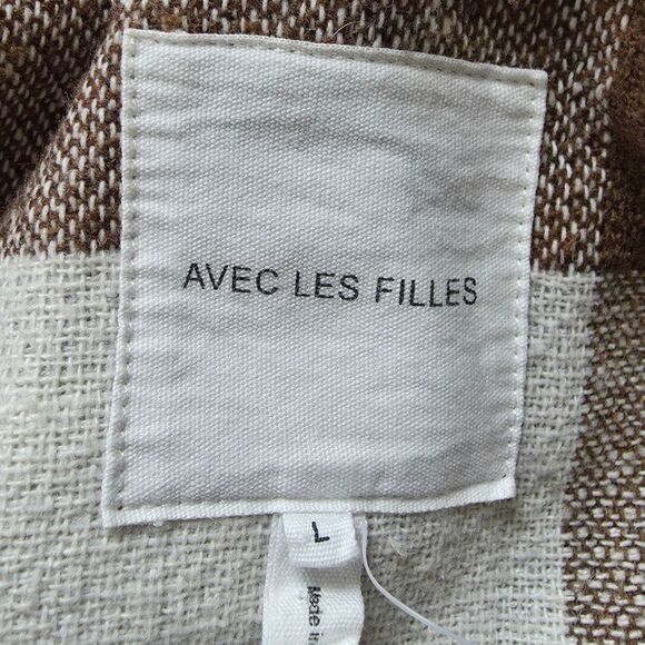 Avec Les Filles L Plaid Shacket Oversized Flannel Shirt Jacket Beige White Cozy - Picture 8 of 11